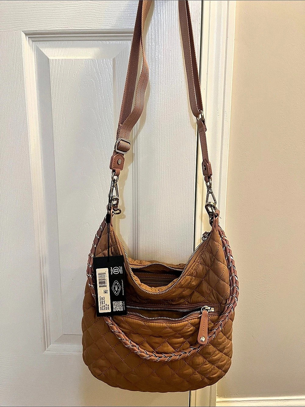 MZ WALLACE Crosby Sienna Crossbody Quilted Shoulder Bag in Brown NWT